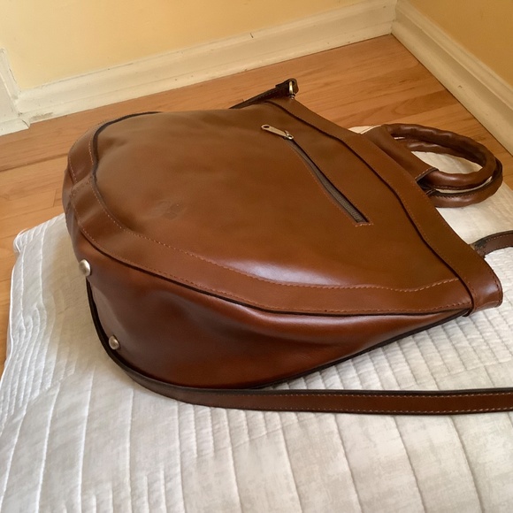 Patricia Nash Woven Leather Oliena Top Handle Satchel Crossbody Cognac SZ Large - Picture 8 of 16